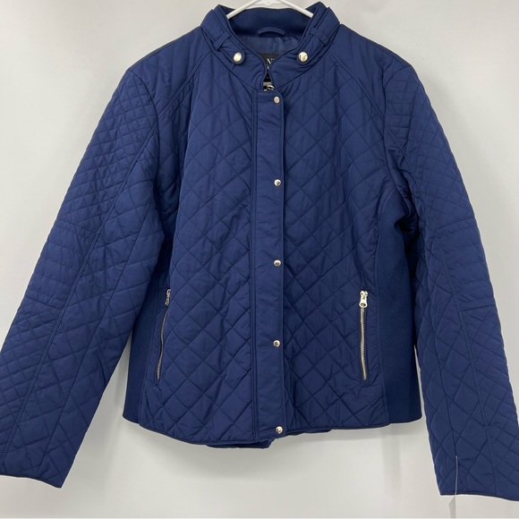 New York & Co Blue Lightweight Quilted Jacket with Gold Accents XL - Picture 7 of 7